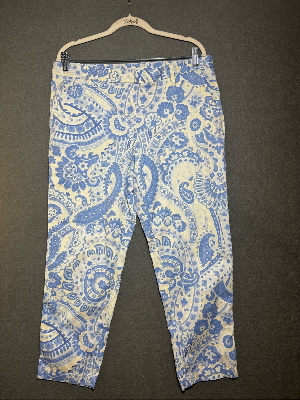 Talbots Blue White Paisley Relaxed Chino Capri Pants 12P